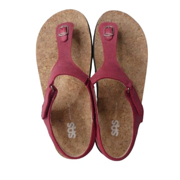 SAS Red Leather Open Toe Thong Sandals Womens 9.5 - Picture 9 of 12